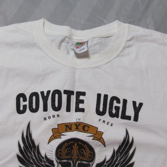 Coyote Ugly Canadian Whisky T-Shirt NYC White Skull Eyes Born Free Sz. Large - Picture 6 of 8